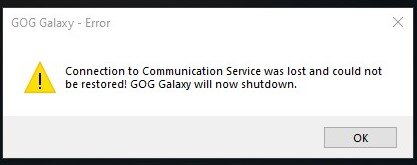 Connection to Communication Service was lost, screenshot