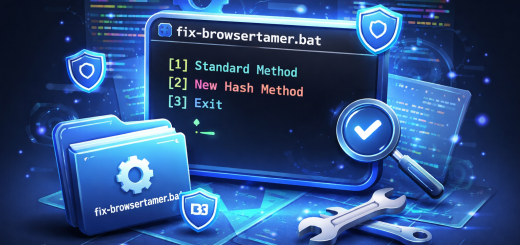 Illustration representing the fix-browsertamer script workflow for restoring Browser Tamer as the default browser on Windows