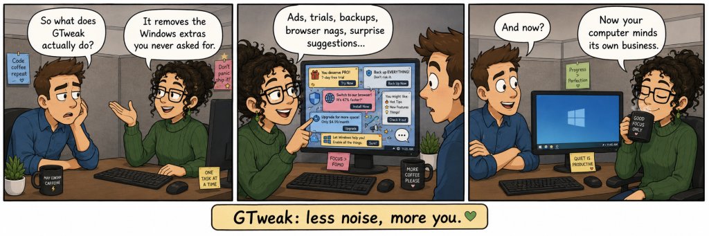 GTweak comic about removing Windows clutter
