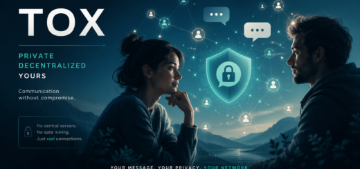 Two people connected by a secure decentralized network, representing private communication through Tox.