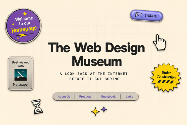 Retro web design graphic with pixel cursors, buttons and an under-construction badge.