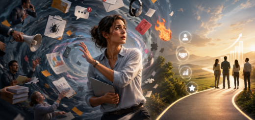 A Customer Success professional caught between a storm of emails, bugs, escalations and competing demands, and a clear path towards teamwork, customer value and sustainable growth.